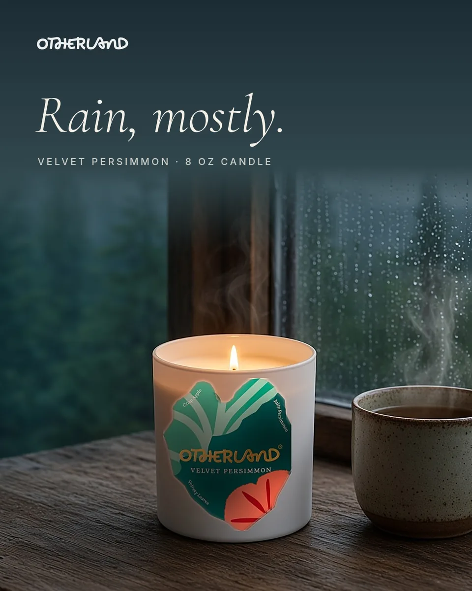 Static ad design featuring Otherland Velvet Persimmon candle