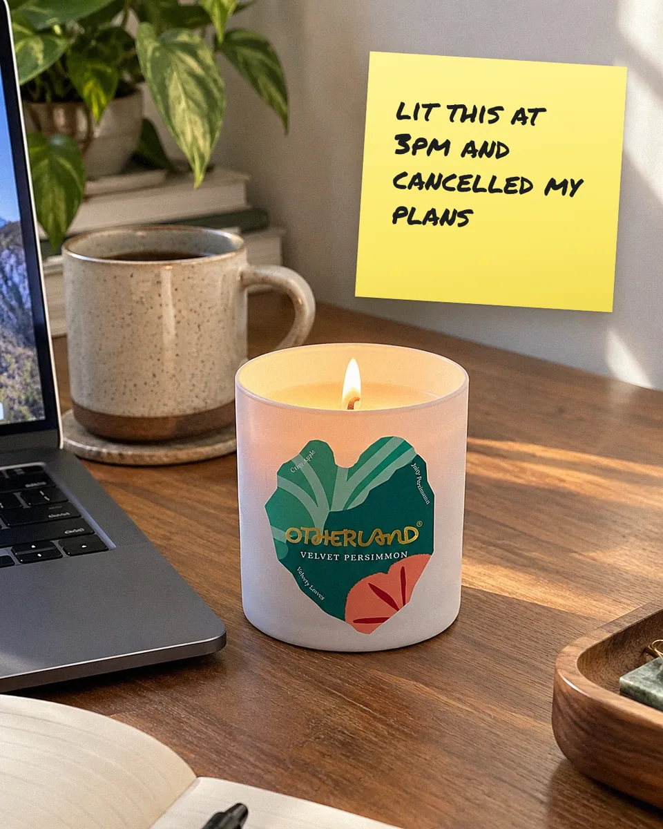 Static ad design featuring Otherland candle with sticky note