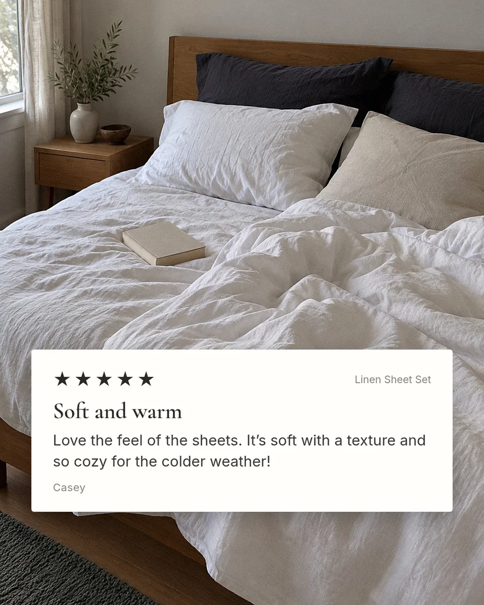 Static ad design featuring Parachute linen sheet review