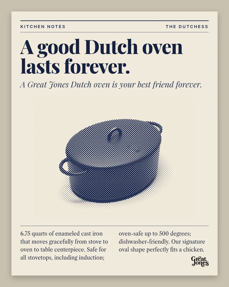 Static ad design featuring Great Jones The Dutchess Dutch oven