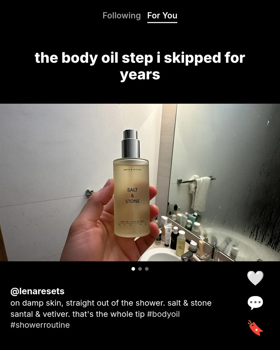 Static ad design featuring Salt & Stone Body Oil in hand