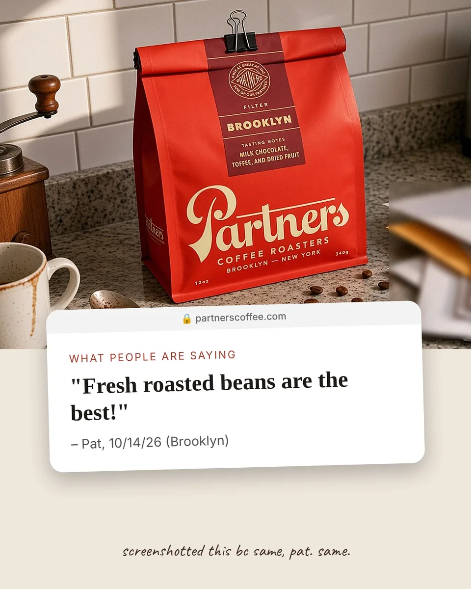 Static ad design featuring Partners Coffee Brooklyn coffee bag