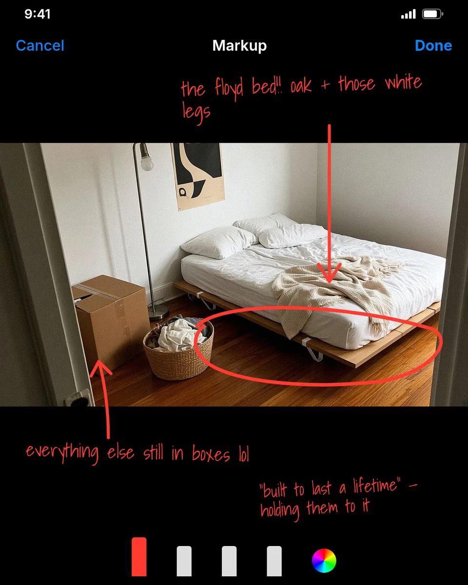 Static ad design featuring Floyd The Bed Frame with markup