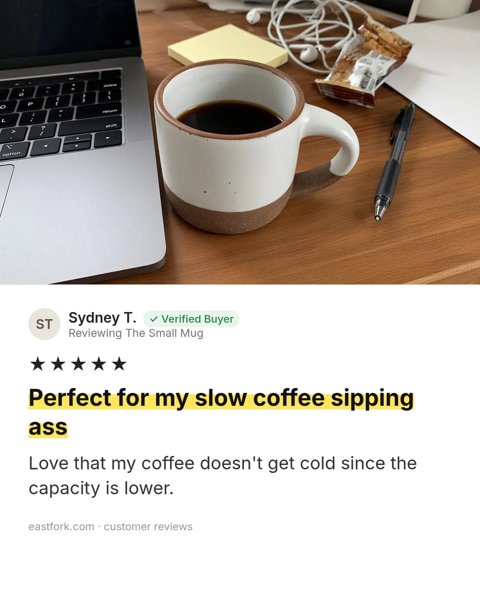 Static ad design featuring East Fork The Small Mug review