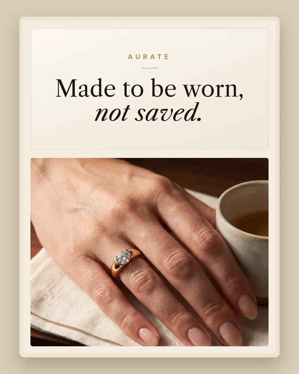 Static ad design featuring AUrate gold jewelry box insert card